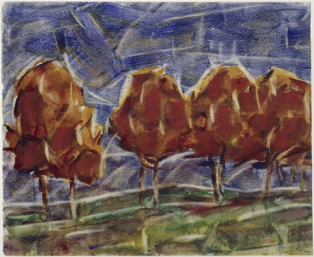 Country Road with Red Trees Against a Blue Sky by Christian Rohlfs