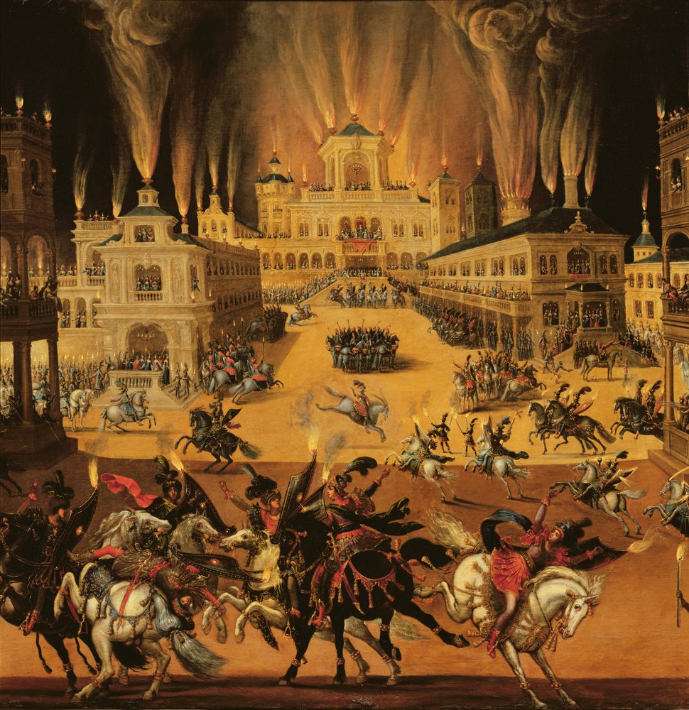 Fire, detail of fireworks, c. 1640-41 (detail of 387335) by Claude Deruet