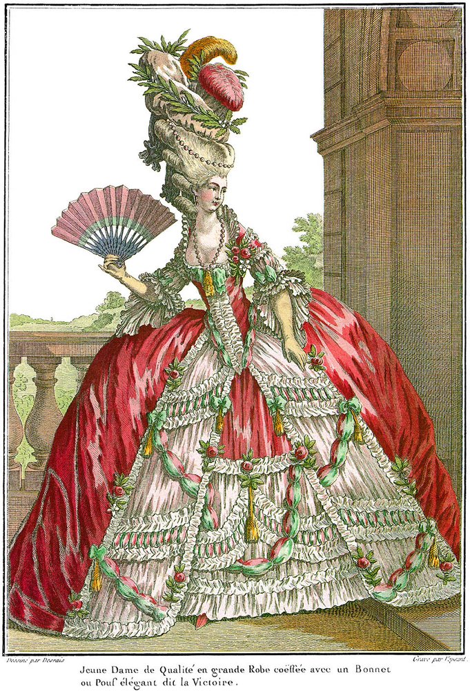 French court dress with wide panniers, 1778