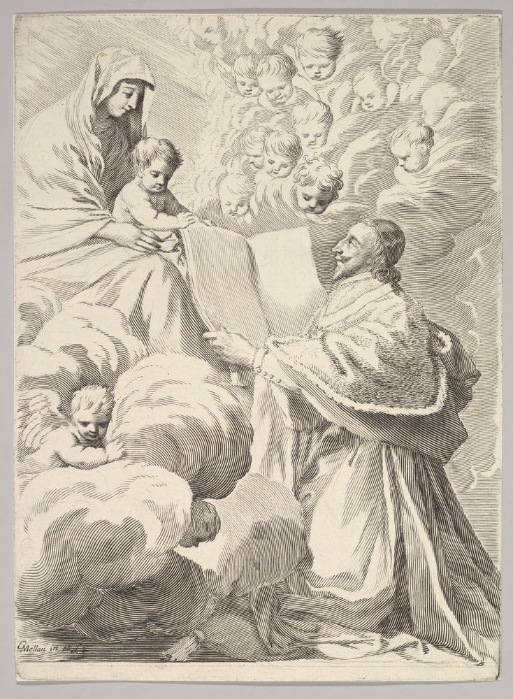 Cardinal Richelieu, Kneeling, Presents His Book to the Virgin and Child ...