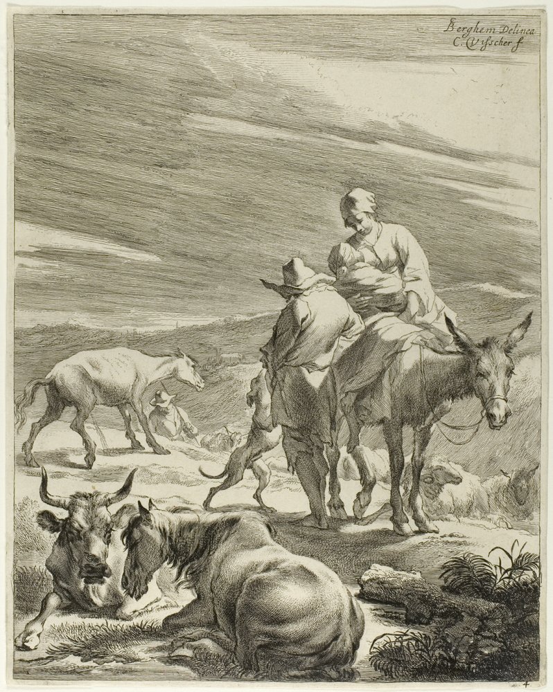 A Mother and Swathed Child Riding a Donkey, plate 4 from Four Landscapes