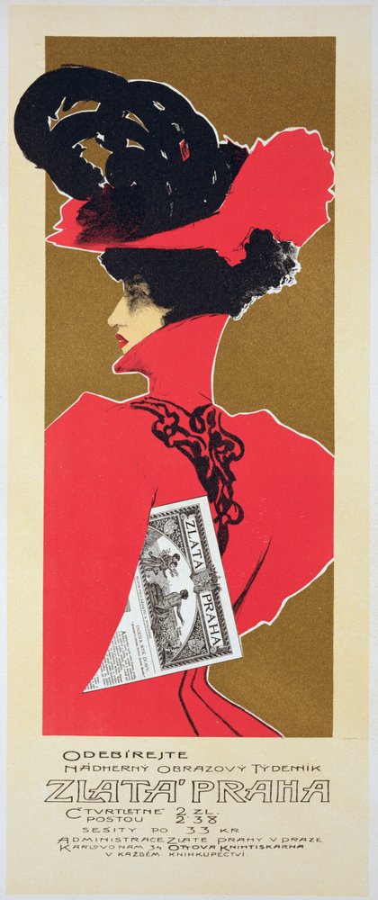 Reproduction of a poster advertising Zlata Praha, a weekly illustrated newspaper, Prague by Czech School