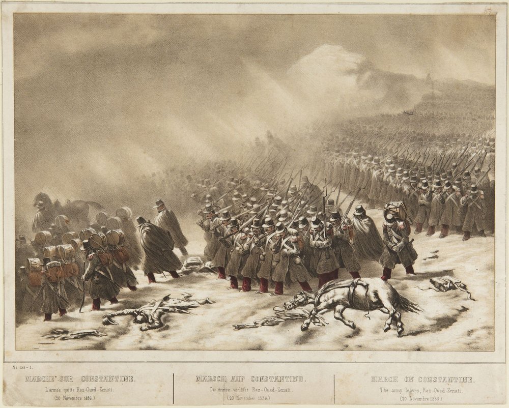 March on Constantine: the army leaves Ras Oued Zenati (20 November 1836) by Denis-Auguste-Marie Raffet