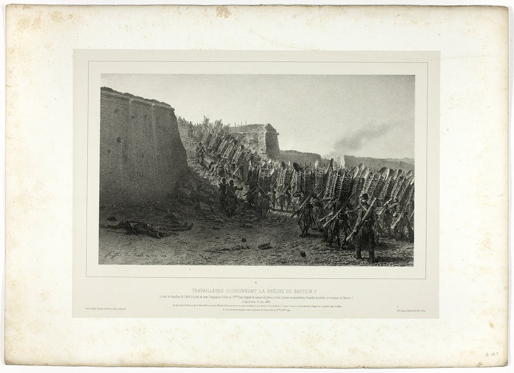 Workers Crowning the Breach of Bastion 7, from Souvenirs d’Italie: Expedition to Rome by Denis-Auguste-Marie Raffet