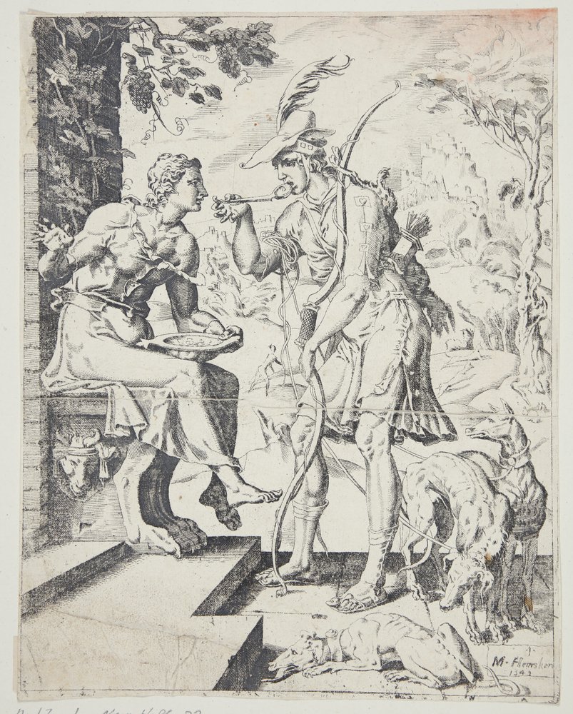 Esau Selling His Birthright to Jacob for a Pottage of Lentils by Dirck Volckertsz. Coornhert