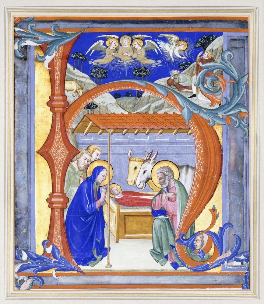 Illuminated Historiated Initial 'N', Depicting a Nativity Scene