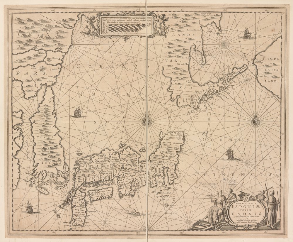 Map of Japan, Nova et accurata Japoniae, Terrae Esonis ac Insularum adjacentium ex nivissima detectione descriptio by Dutch School