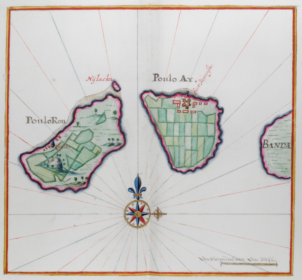 Map showing two of the Banda islands by Dutch School