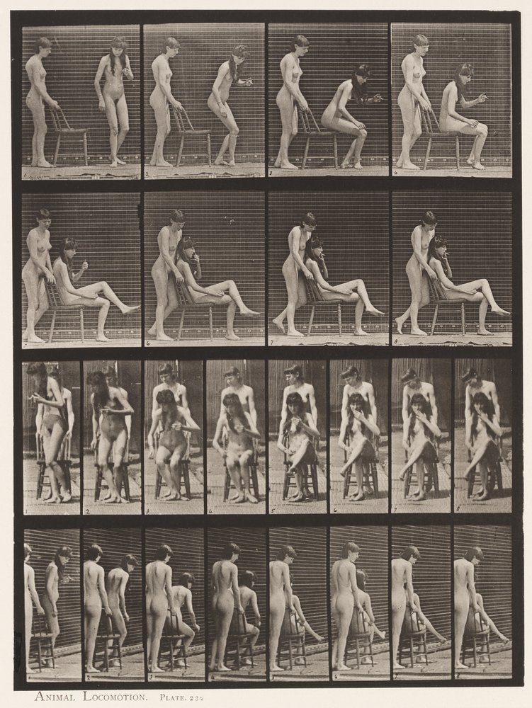 Plate 239. Two Models, One Standing, the Other Sitting, Crossing Legs by Eadweard Muybridge