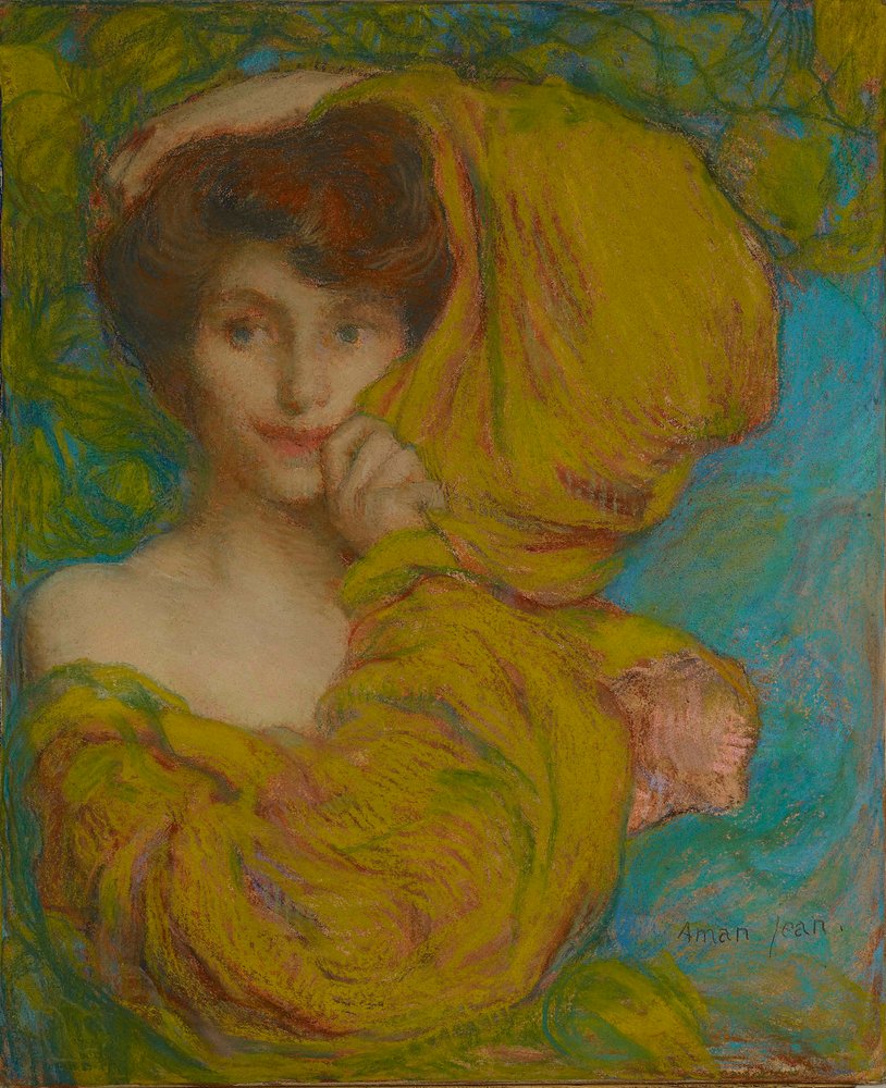 Young Woman with Yellow Scarf by Edmond-François Aman-Jean
