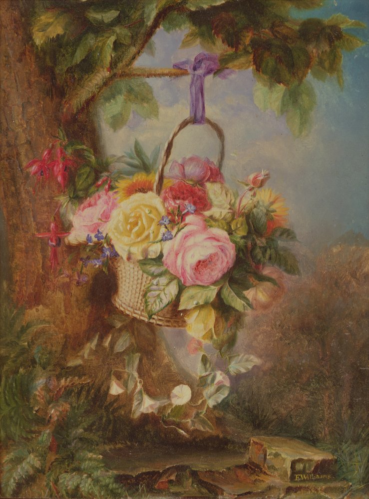 Basket of Roses with Fuchsia by Edward Williams