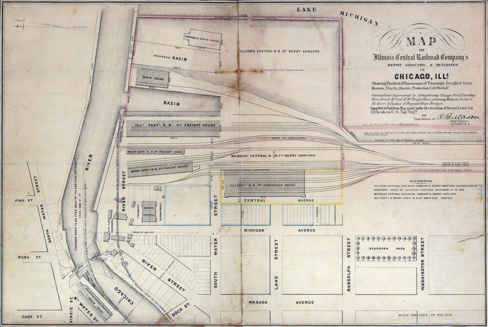 Map of Illinois Central Railroad Company's depot grounds and buildings ...