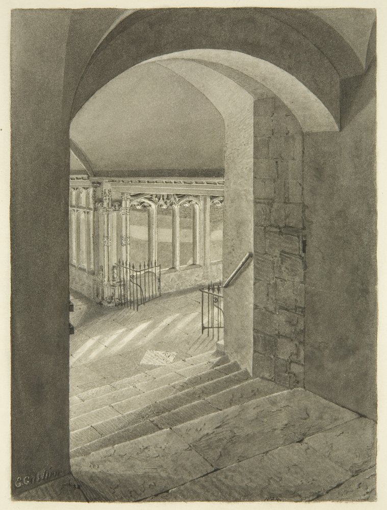 Entrance to Cloisters from Bristol Cathedral with Edward Bird's Grave