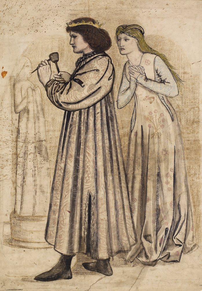 Scene of King Rene Sculpting a Figure While Being Watched by His New Bride