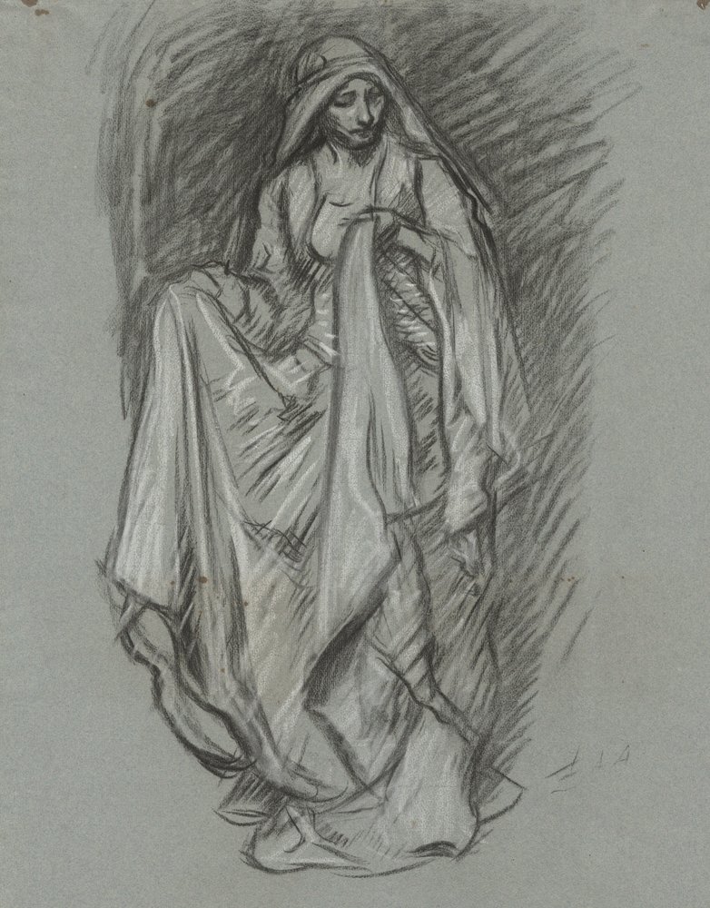 Study for Draped Female, Figure Study for The Quest of the Holy Grail (series of 15 paintings for the Boston Public Library, completed in 1901) by Edwin Austin Abbey