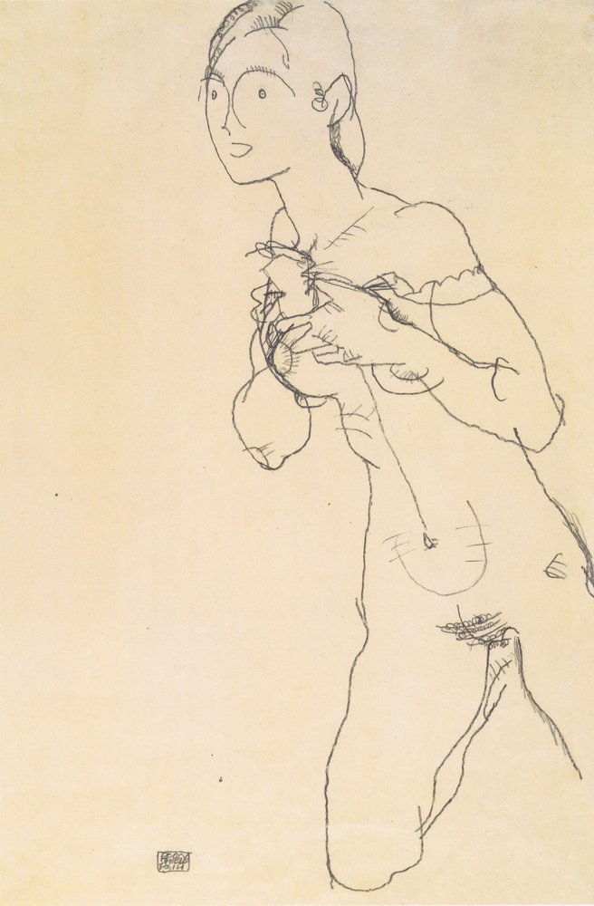 Kneeling Nude Girl by Egon Schiele