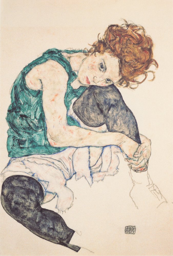 Egon Schiele, Seated Woman with Raised Knee, 1917, charcoal, watercolour and gouache on paper