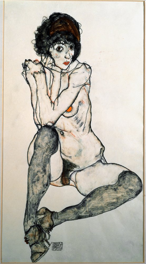 Seated Female Nude, watercolour drawing by Egon Schiele (1890-1918), 1914, dimensions 48.3 x 32 cm, Vienna, Graphische Sammlung Albertina by Egon Schiele