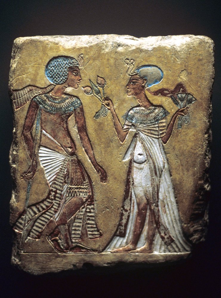 Stroll in the Garden, relief depicting Tutankhamun and his wife, Ankhesenamun, New Kingdom, c. 1330 BC by Egyptian 18th Dynasty