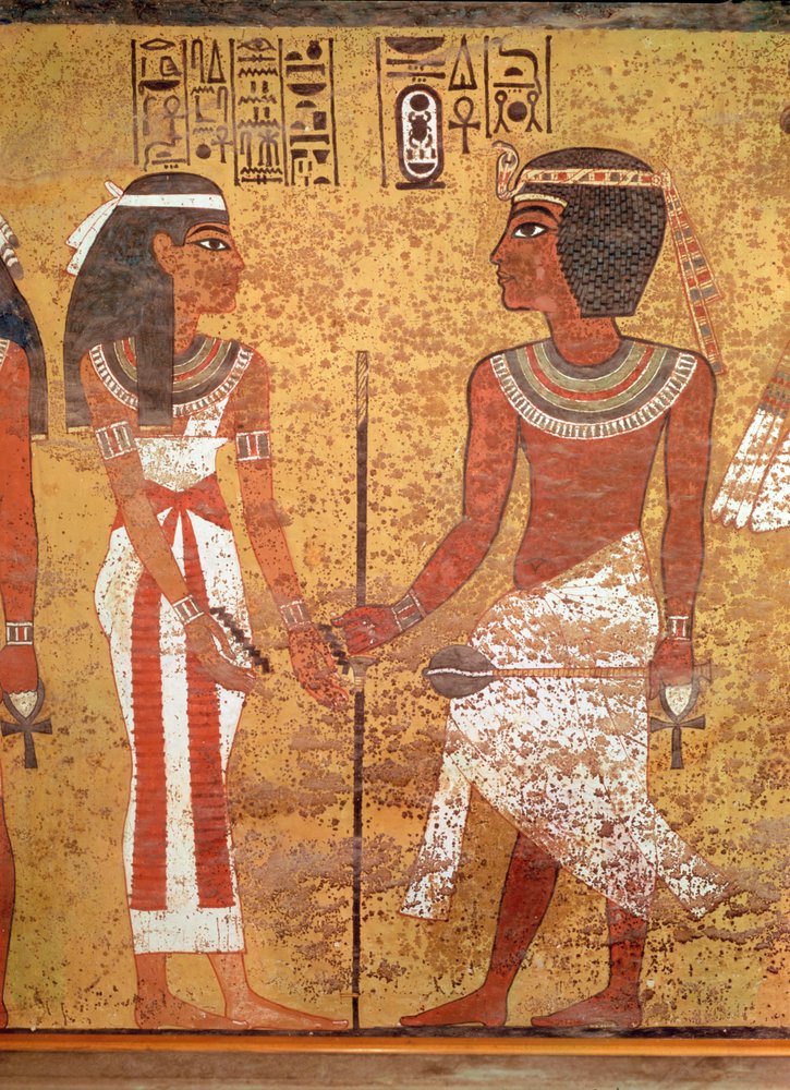 Tutankhamun (c. 1370-1352 BC) and his wife, Ankhesenamun, from his tomb, New Kingdom by Egyptian 18th Dynasty
