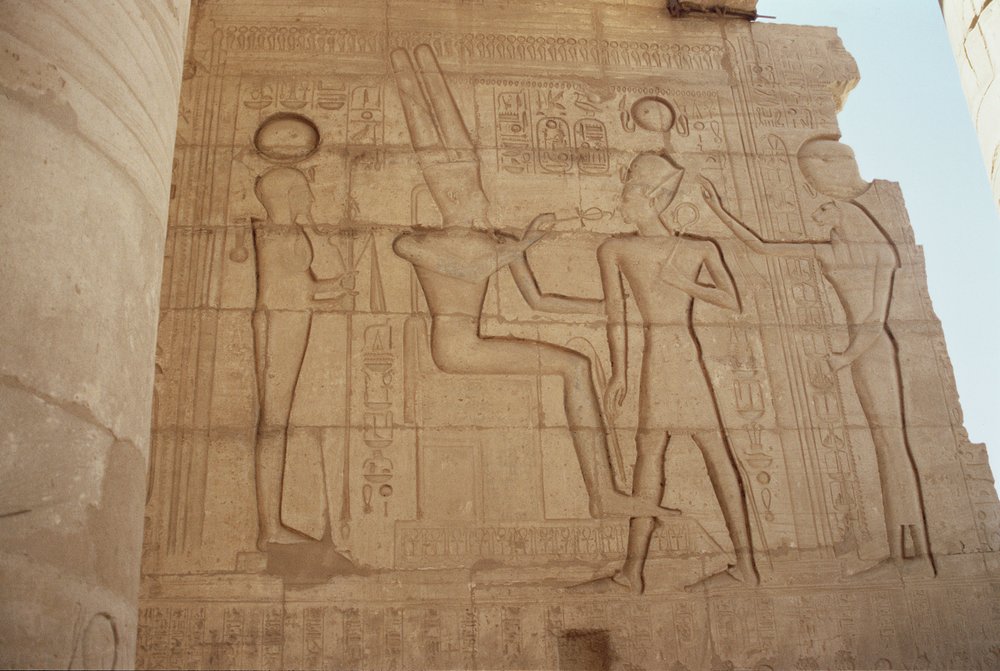 Relief depicting the lioness-headed goddess Mut presenting Ramesses II ...