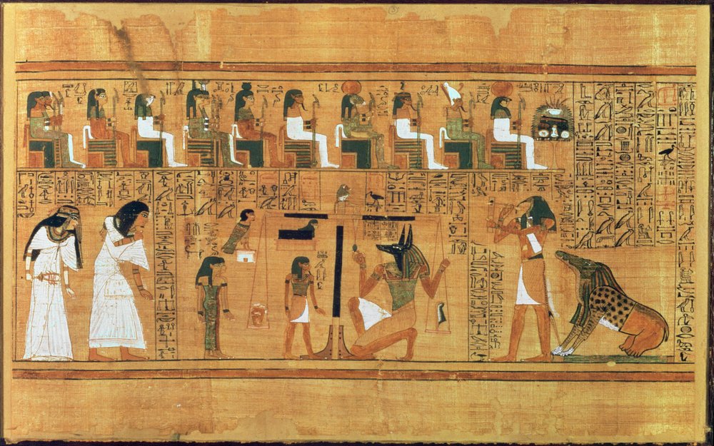 The Weighing of the Heart against the Feather of Truth, from the Book of the Dead of the Scribe Any, c. 1250 BC by Egyptian 19th Dynasty