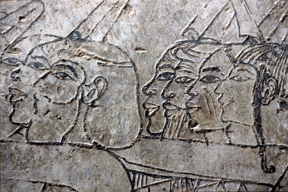 Wall painting, Asian captives, Amarna style, Tomb of Ramose, Valley of ...