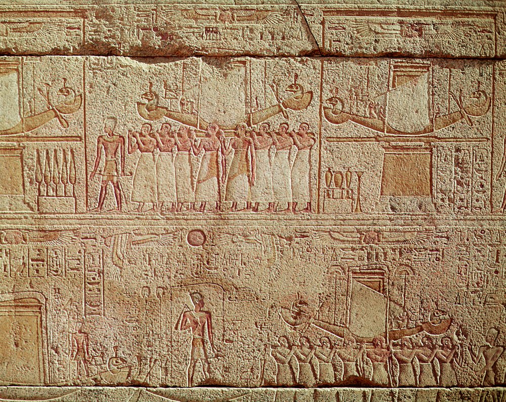 Relief depicting sacred boats carried by priests in procession, from the Sanctuary of Philip Arrhidaeus by Egyptian Ptolemaic Period