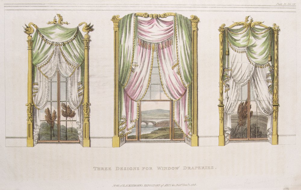 Three Designs for Window Draperies, Plate 107 from Ackermann