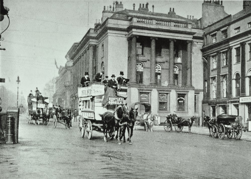 Horse buses in Waterloo Place, 1895 by English Photographer