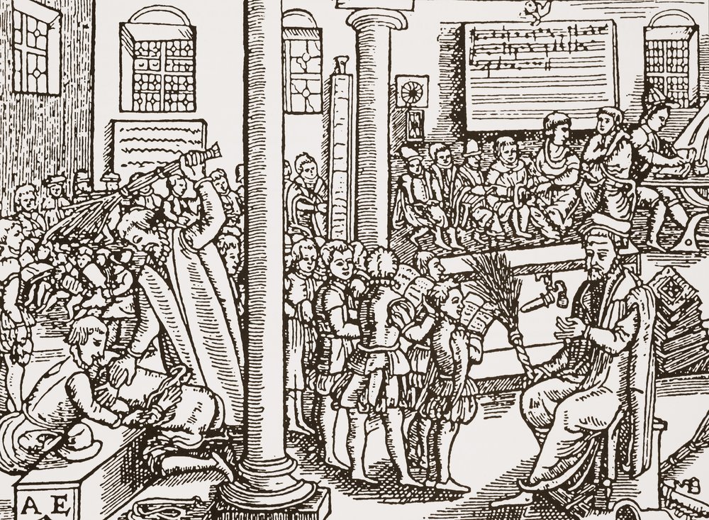 contemporary-woodcut-of-a-tudor-grammar-school