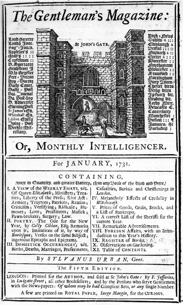 Cover of the first edition of The Gentleman's Magazine, published ...