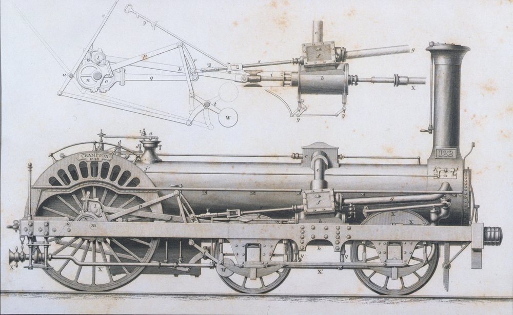 Cramptons Railway Locomotive Steam Engine from Cyclopaedia of Useful ...