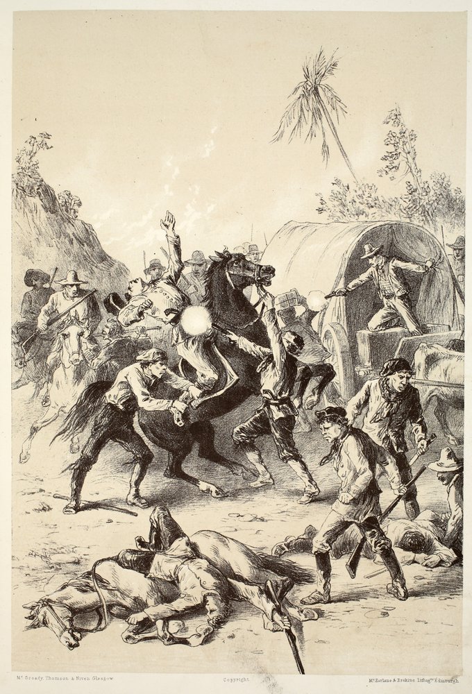 Gold escort attacked by Bush Rangers, from The History of Australasia by David Blair, 1879 by English School