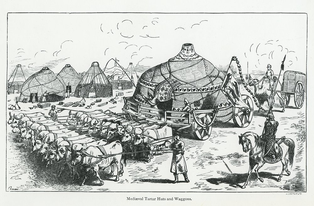 Medieval Tartar Huts and Wagons by English School