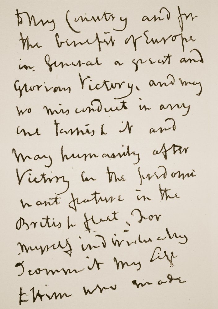 Page of a letter written by Nelson just before the Battle of Trafalgar ...