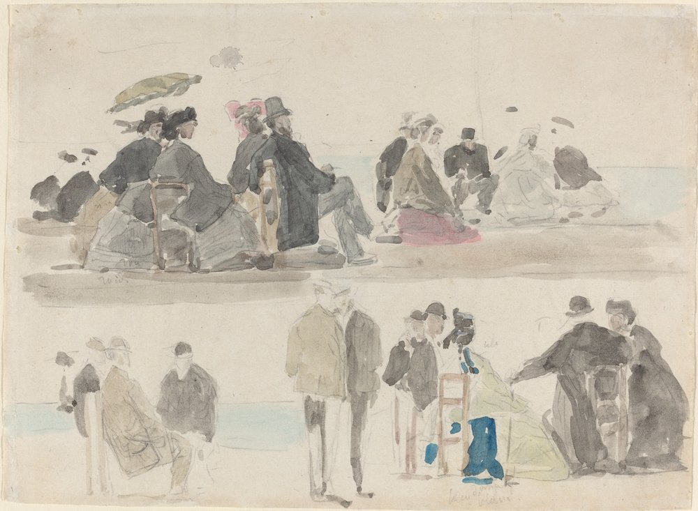 Ladies and Gentlemen on the Beach, in Two Registers by Eugène Boudin