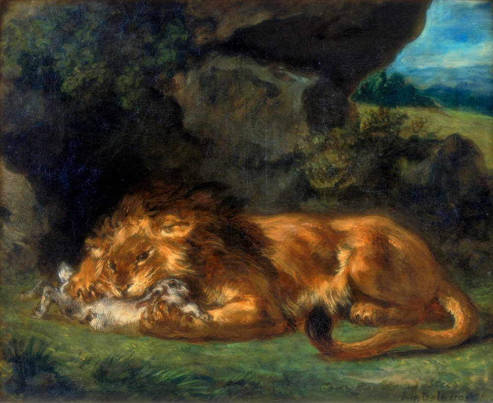 Lion Devouring a Rabbit by Ferdinand Victor Eugene Delacroix