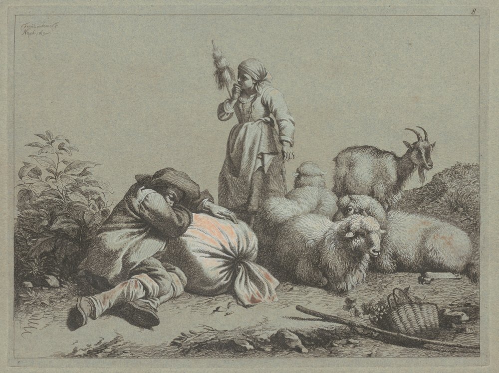 Sleeping Peasant and Standing Spinner by Francesco Londonio