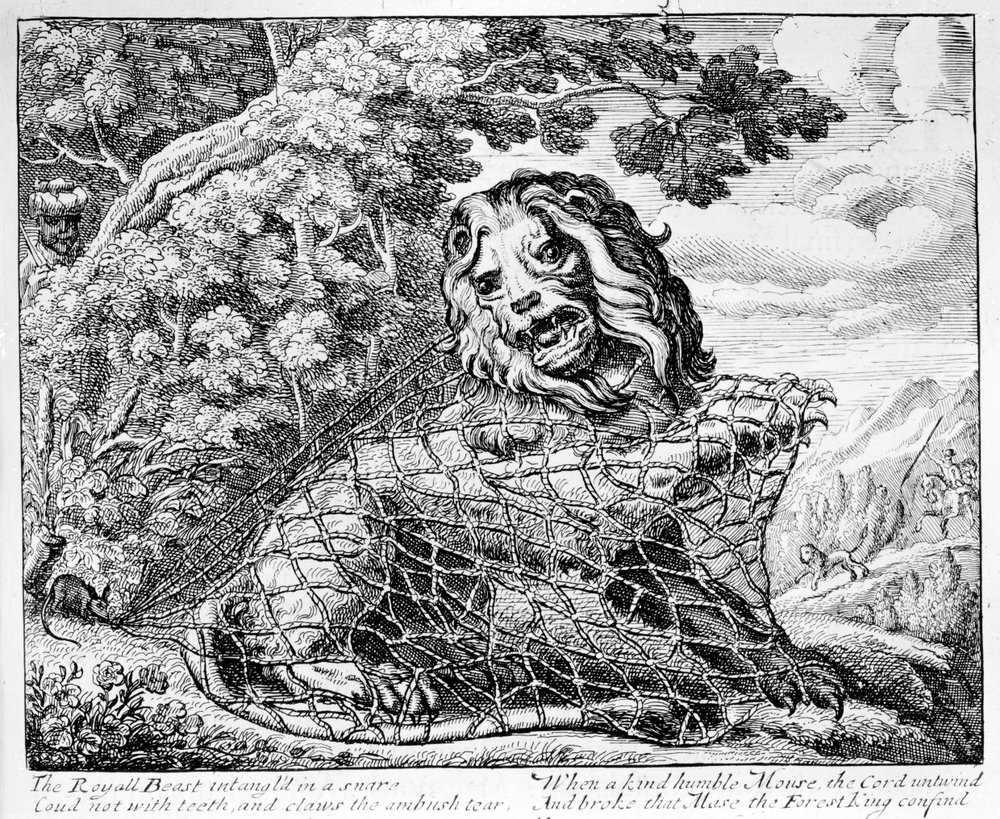 The Lion and the Mouse, illustration to 'Aesop's Fables', 1687