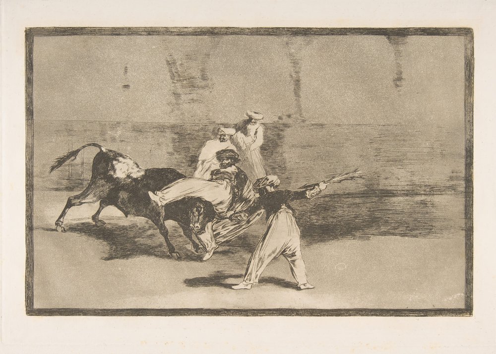 Plate 8 from the 'Tauromaquia': A Moor Caught by the Bull in the Ring, 1816