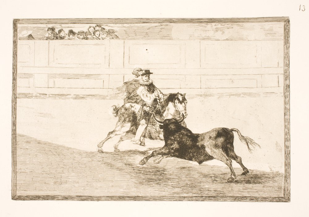 A Spanish Rider in the Arena Breaking Small Spears Without Assistance ...