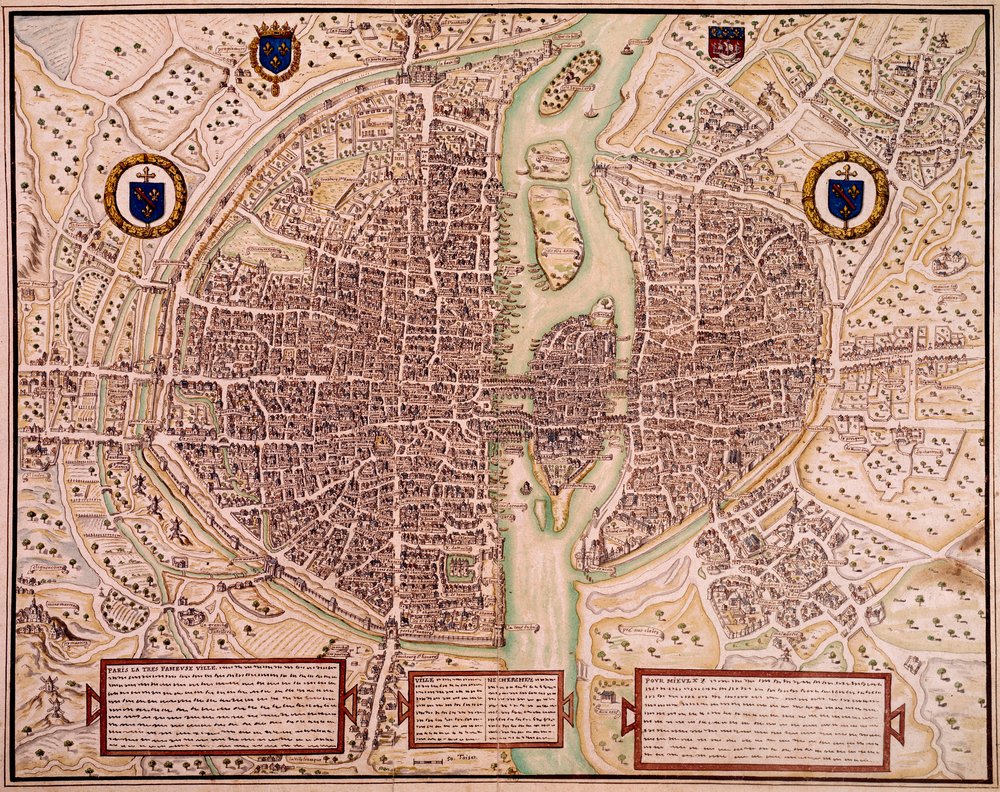 Map of the City of Paris in 1540-1555 by Francois Roger de Gaignieres