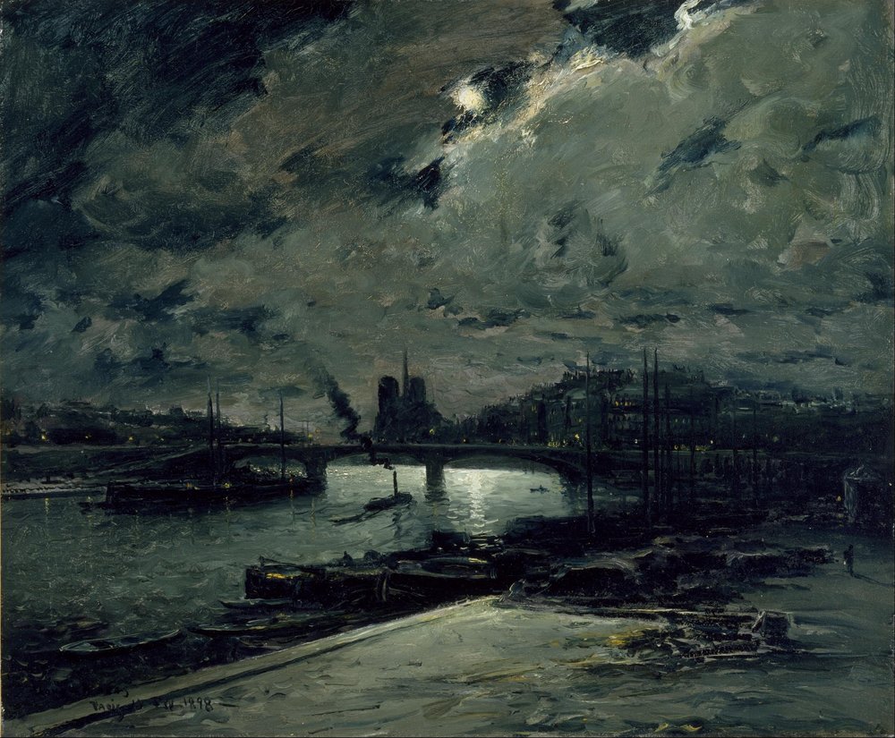 Quay on the Seine, Paris, in Moonlight by Frank Myers Boggs
