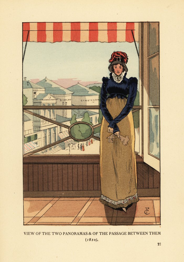 Woman at Window Overlooking the Panoramas and the Passage des Panoramas, on Boulevard Montmartre, Paris by François Courboin