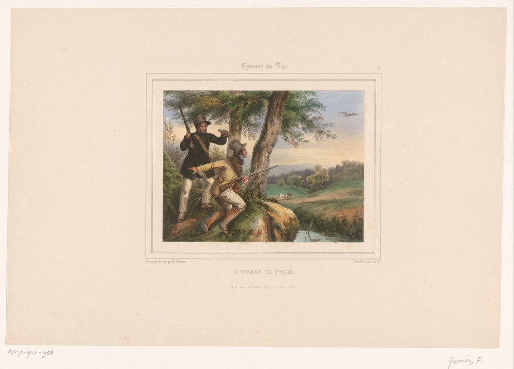 Two Hunters Using a Bird of Prey (Hunters with Guns)