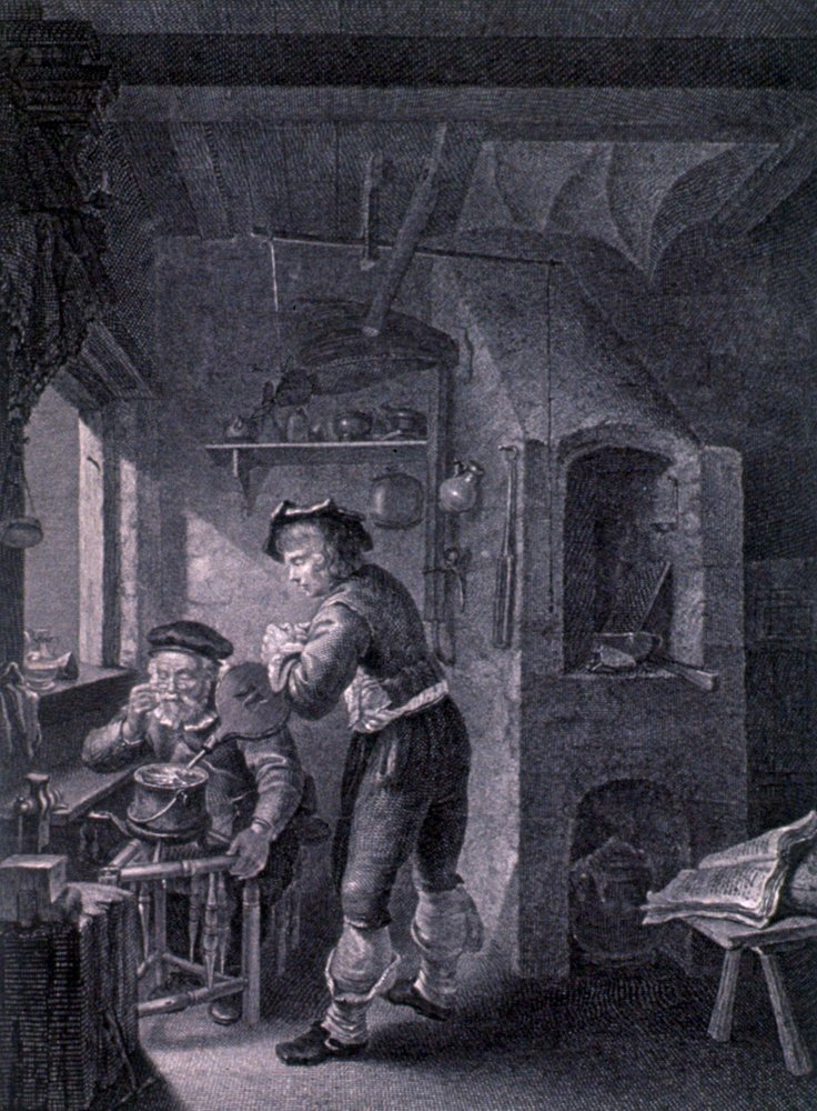 A 17th Century Laboratory by Frans van (after) Mieris