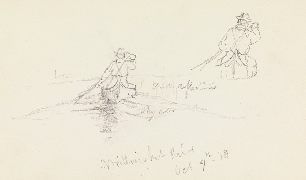 Studies of Man Paddling Canoe on Millinocket River by Frederic Edwin Church