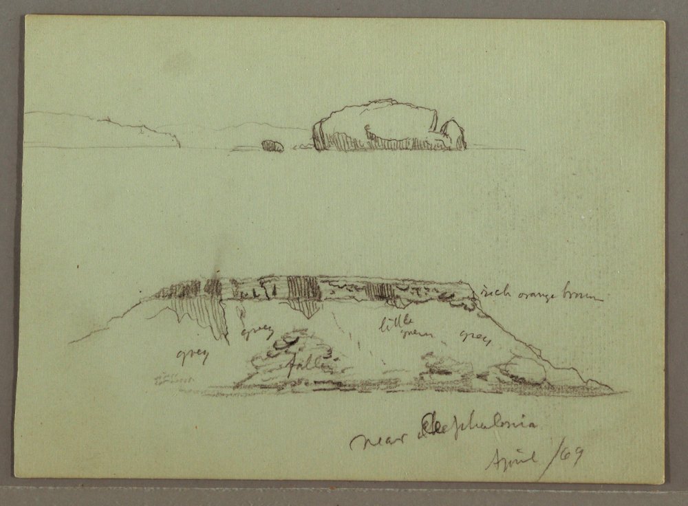 Rocks in front of Coastline, Rocky Cliffs by Coastline, April 1869