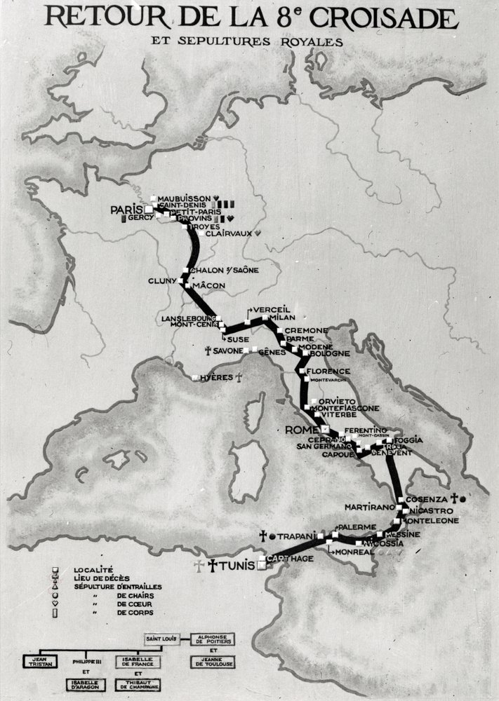 Map of the Return of the 8th Crusade in 1270 with the Resting Places of ...